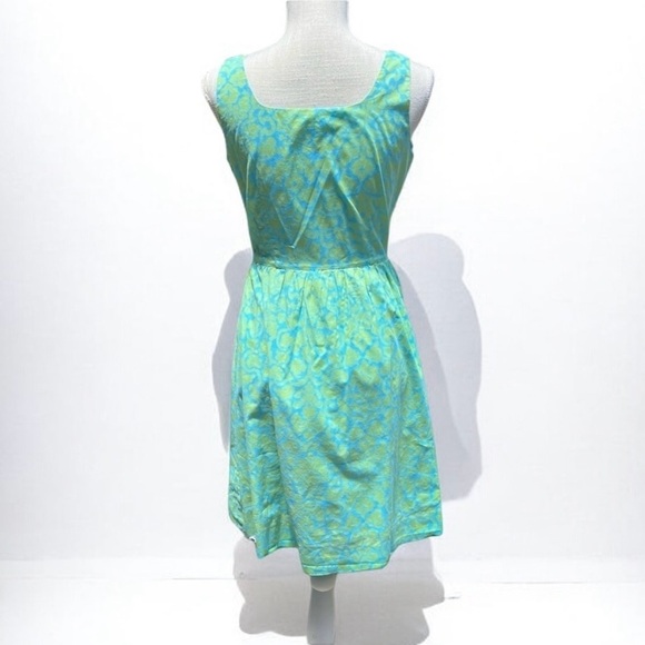 🌻Garnet Hill Green & Blue Floral Fit & Flare Cotton Sleeveless Dress Size 6 - Picture 5 of 7